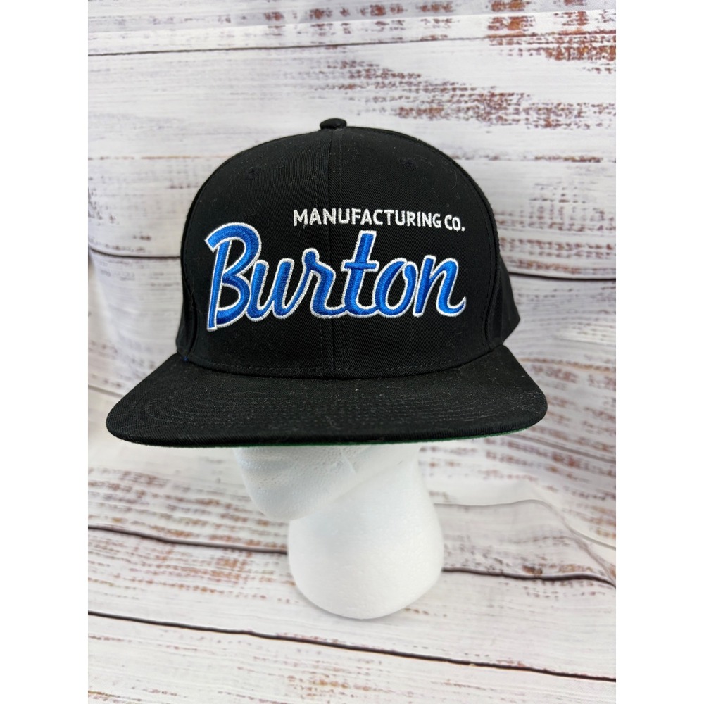 Burton Manufacturing Co Snapback Hat Black Blue Embroidered Flat Brim Cap